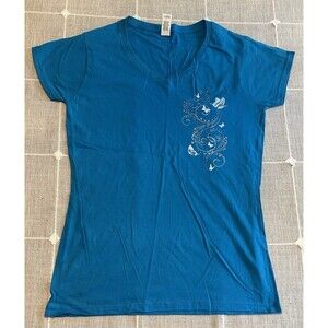 New Womens Butterfly Embroidered Shirt Top Size L Blue
